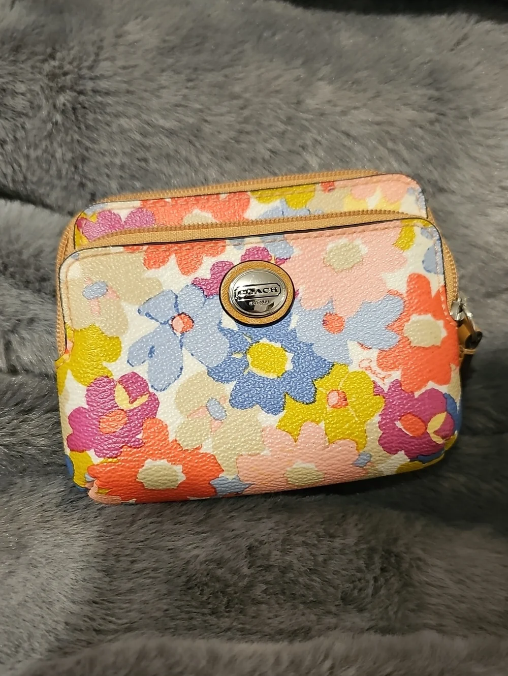 Coach Floral Zip Cosmetic Pouch in Pink, Blue, Yellow, Orange
